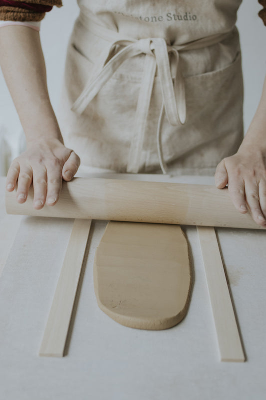 Wooden clay roller + slats set